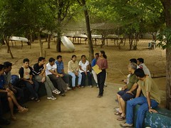 Roopa addressing the visitors at the camp.