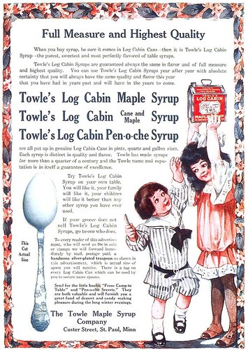 Towle's Log Cabin Syrups ad, 1908