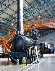 An Agenoria engine built in 1829 on display at the National Railway Museum in York
