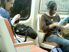 Crocheting on Metro