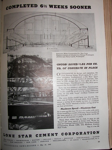 Lone Star Cement ad, 1941, discussing the Uline Arena construction process