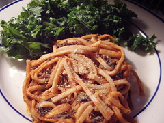 Spicy tomato almond and kale pasta