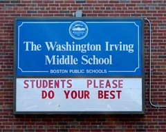 Sign on a school in Roslindale that reads: Students please do your best