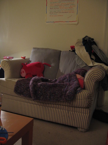 My cozy, homey knitting corner.