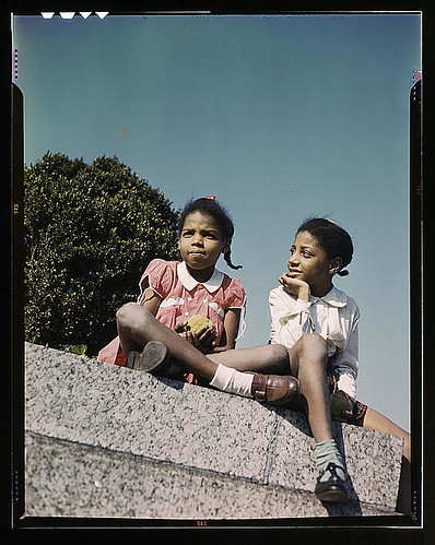 Two little girls in a park near Union Station, Washington, D.C.