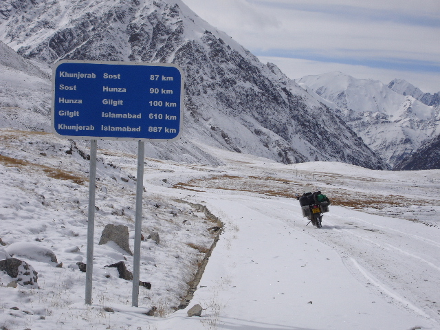 The road at the Chinese/Pakistani border at the Kunjerab Pass on the Karakoram Highway