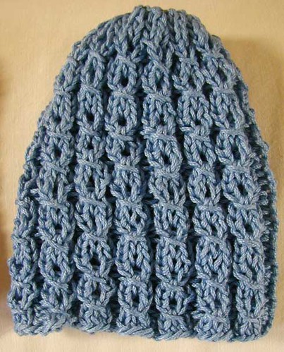 blue mock cable baby hat