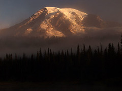Mount Rainier in Fog, Sunrise