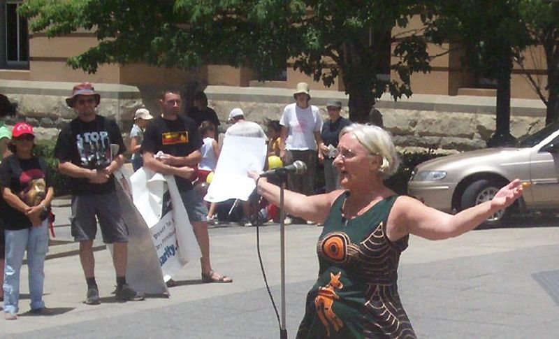 This speaker was sent by Aunty Margery Woodrow of the Sovereign Aboriginal Council of Elders - Justice for Mulrunji Rally at Queens Park and March through Brisbane City, Australia, November 18 2006