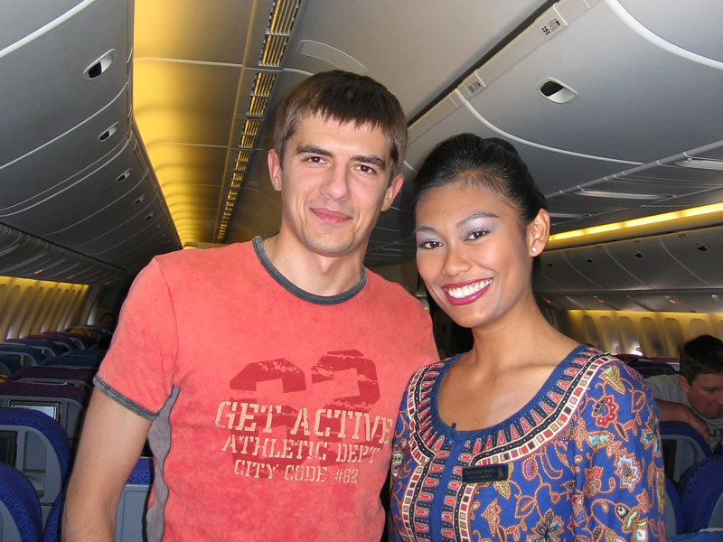 Myself and beautiful stewardess from Singapore Airlines
