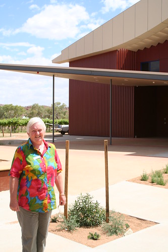 Sonia with new Higher Education building Alice Springs