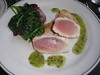 Seared tuna with a kiwi/jalapeno sauce