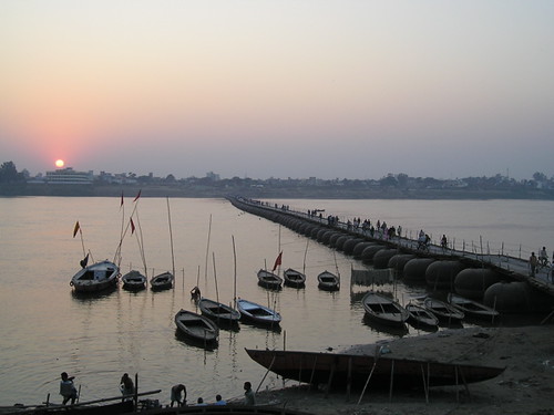 pontoon bridge and sunset