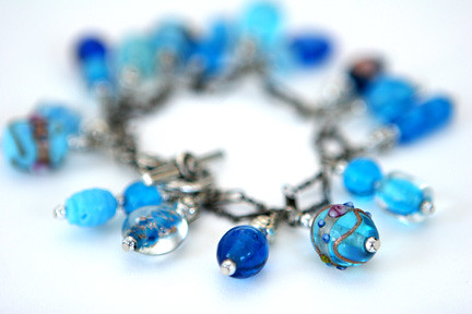 SOLD Blues - glass beads and metal bracelet