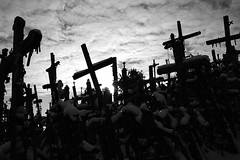 Crosses against the cloudy sky