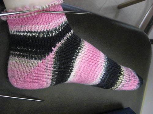 Pink Panther socks, in progress