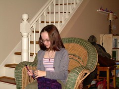 Jen doing a little knittin
