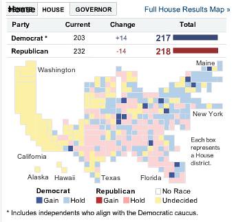 NYT House Election results map 11-30 pm