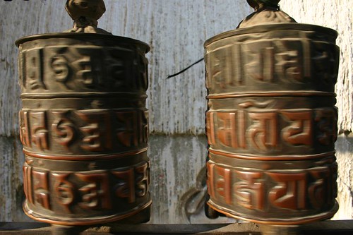 Turning prayer wheels at  Swayambunath, Kathmandu