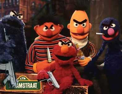  Sesame St. cast and other famous cartoon characters.