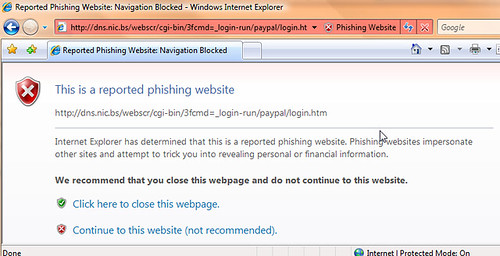 IE 7 blocking the Paypal phishing site