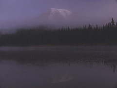 Mount Rainier in Fog at Reflection Lake, Dawn