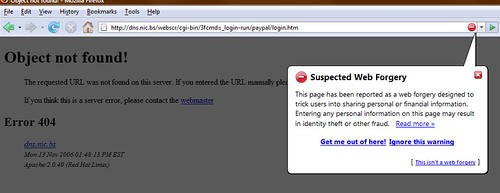 Firefox 2.0 blocking the paypal phishing site
