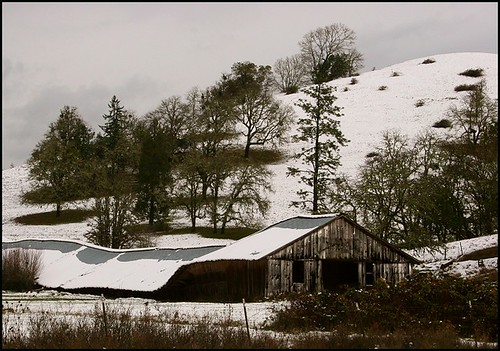 Snow on barn