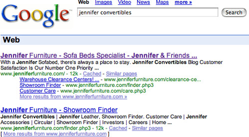 Jennifer Convertibles Back In Google Results