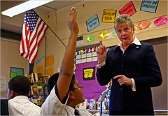 Kathleen M. Cashin visiting pupils in the Rockaways, Queens.