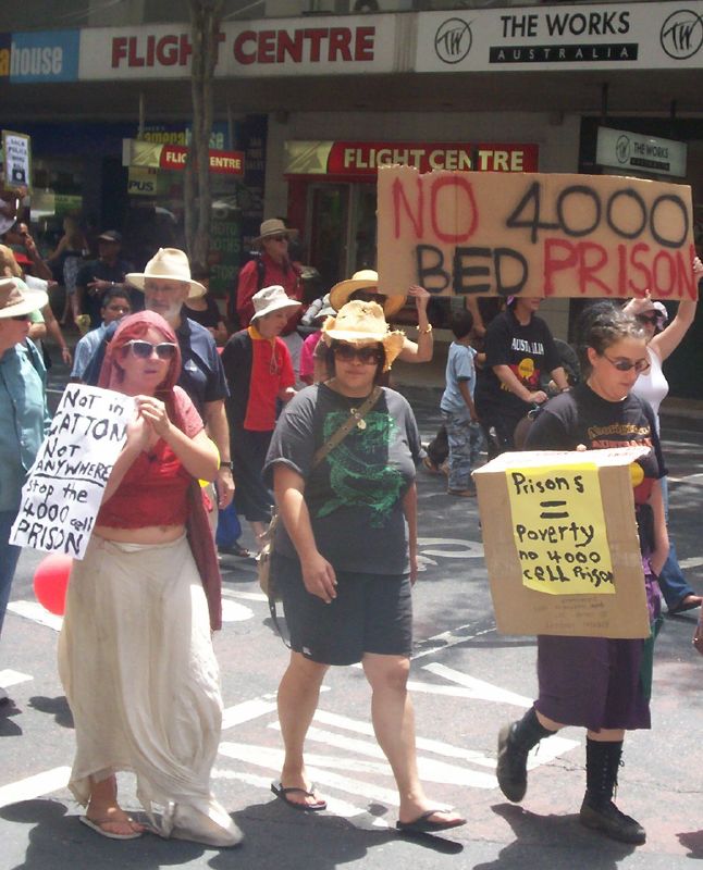 Body of the march passes through the Adelaide St and Edward St intersection, turning right into Edward St - Justice for Mulrunji Rally at Queens Park and March through Brisbane City, Australia, November 18 2006