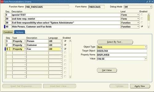 Oracle Form Personalization (Users) Actions tab Actions all seq final