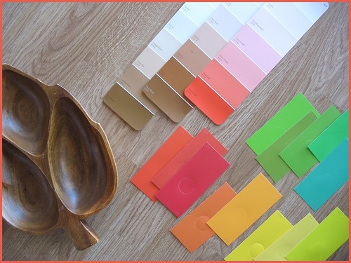 paint chips and wooden bowl