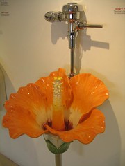 Orange Hibiscus urinal by Chuck Sorenson