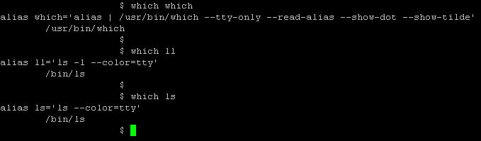 using the linux which command and alias command