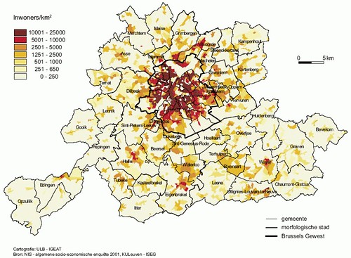 Kaart Brussel: bevolking per gemeente