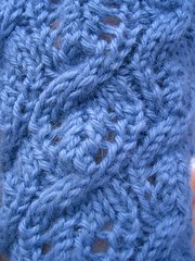Closeup of Cabled Leaf Fingerless glove