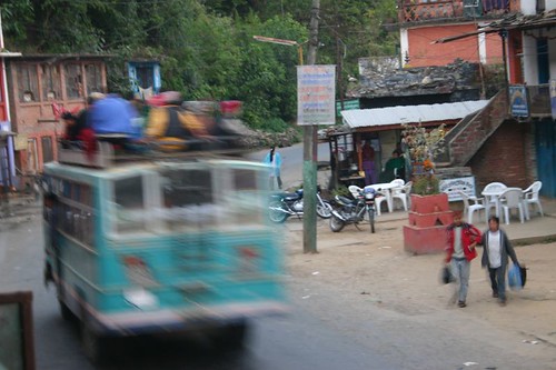 Local bus rushing through the village of Dolalghat...Mad drivers!