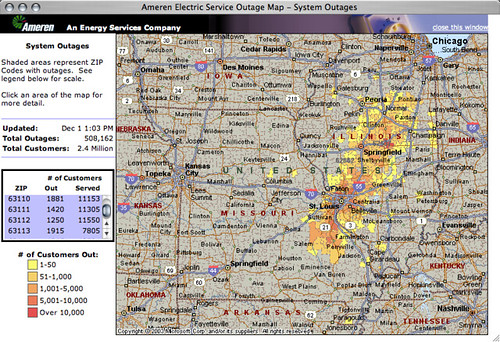 Ameren UE outage map - 500,000+ customers without power