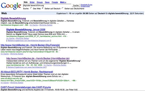 2006 10 22 Google Ergebnisse Digitale Beweisführung