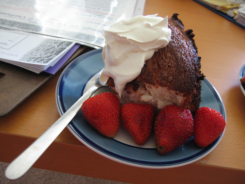 Angel food cake with whipped topping and perfect strawberries ... *sighs blissfully* ...