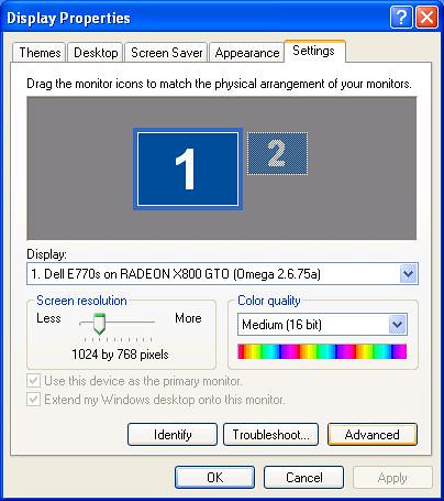 ATI graphics card display setting
