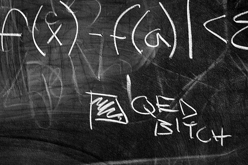 QED, bitch on the chalkboard