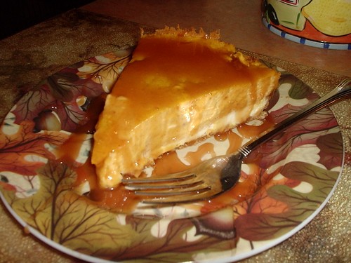 Double Layer Pumpkin Cheesecake with Caramel Sauce