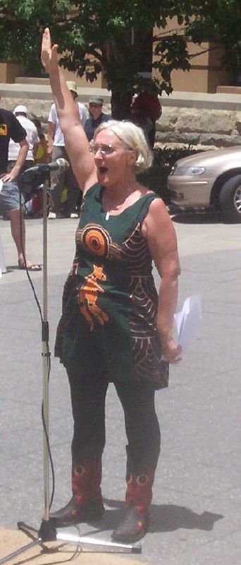 This speaker was sent by Aunty Margery Woodrow of the Sovereign Aboriginal Council of Elders2 - Justice for Mulrunji Rally at Queens Park and March through Brisbane City, Australia, November 18 2006
