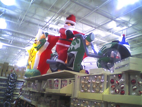 Classic Inflatable Santa riding a chopper with broken forks