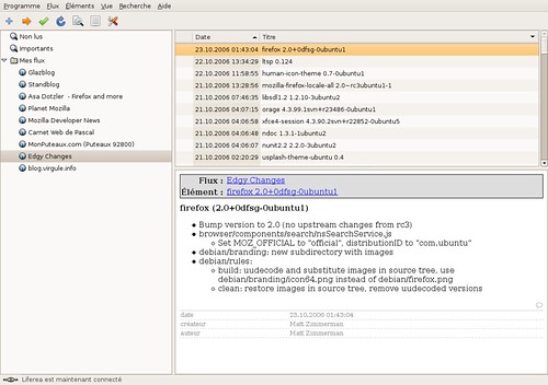 Flux RSS sur l'arrivée de Firefox 2.0 dans la Ubuntu Edgy Eft