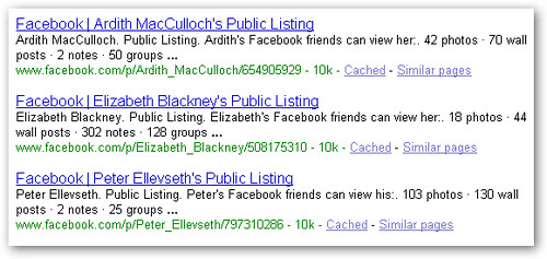 facebook profiles on google