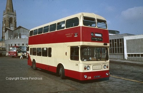 Plymouth CT, Leyland Atlantean No 218 (FJY 918E) in Plymouth Bus Station on 11th September 1982