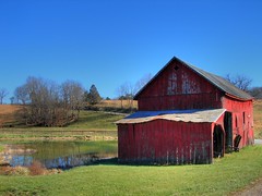 Red Barn by the Farm Pond